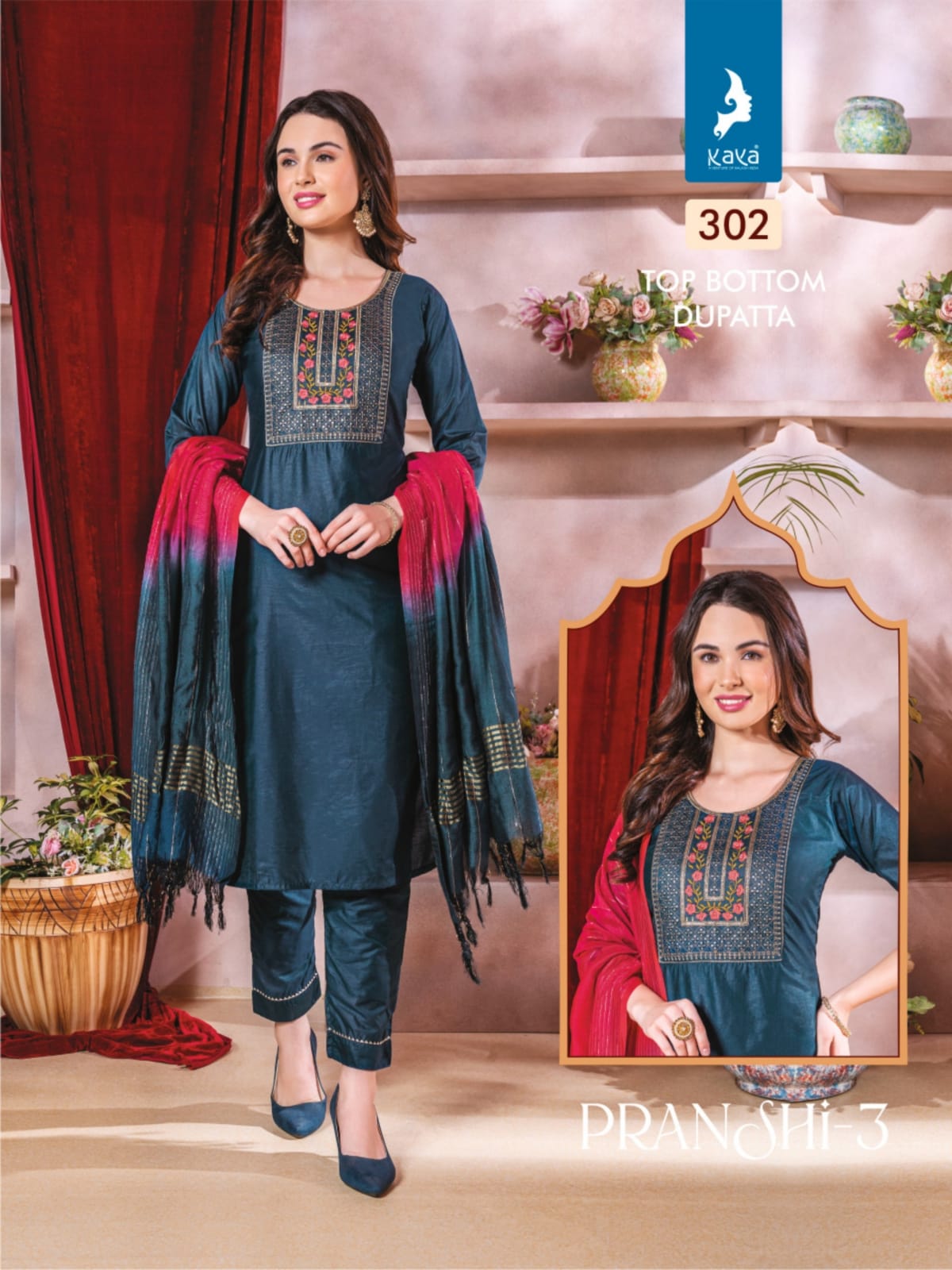 Pranshi 3 By Kaya Chanderi Silk Designer Kurti With Bottom Dupatta Wholesale Online
